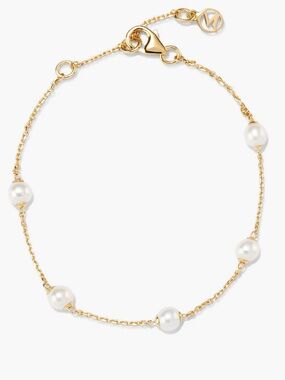 Mejuri Mini Pearl Satellite Bracelet - Gold with White Pearls